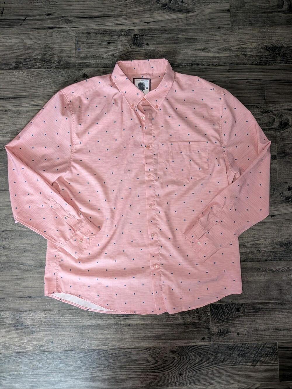 Rsvlts Pink Polka Dot Button Down Long Sleeve Shirt 2XL